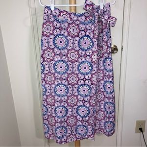 LOFT Blue Purple Mosaic Tile Print Midi Wrap Skirt Linen Blend Colorful Skirt